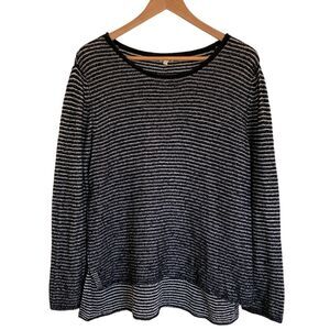 Eileen Fisher Womens Pullover Round Neck Knit Sweater Large‎ Black White Stripe